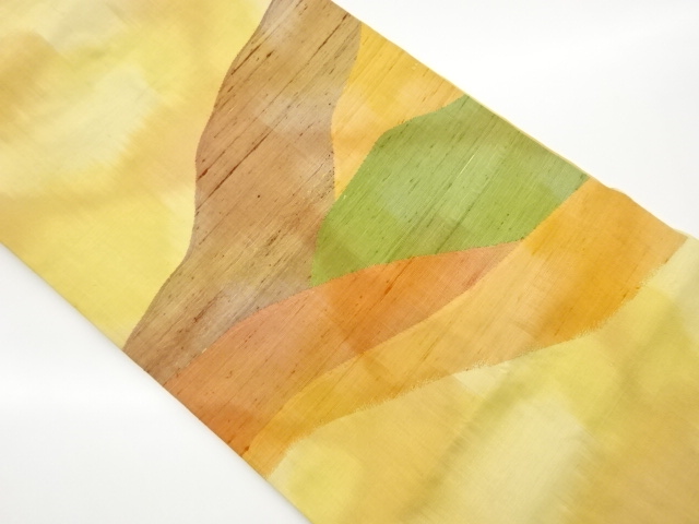 手織り紬抽象模様織出し名古屋帯